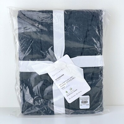 Pottery Barn Belgian Flax Linen Hand-Stitched Quilted Pillow Sham STANDARD Gray-image