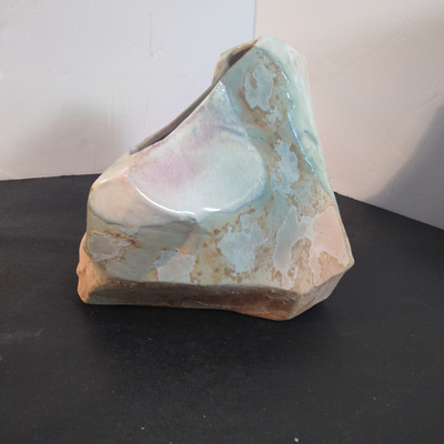 Tony Evans Studio Pottery Raku Abstract Rock Shaped Vase Signed And Numbered 103-image