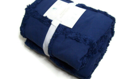 Pottery Barn Kids Dark Navy Blue Reese Candlewick Twin Duvet Cover New-image