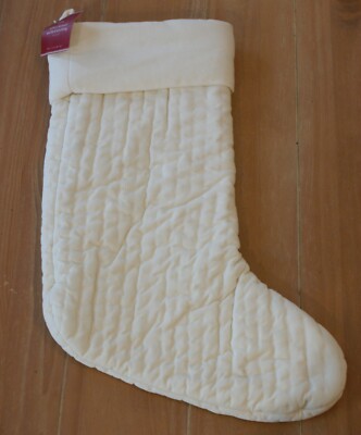 New Pottery Barn IVORY CHANNEL QUILTED VELVET Christmas Stocking Large 20