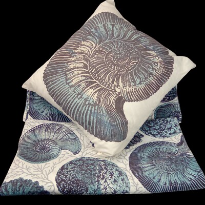 Pottery Barn Duvet Bedding Sham Nautilus Shell Nautical Beach Coastal Pillow Sea-image