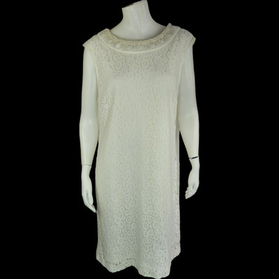 Studio One Womens 18 Ivory Lace Overlay Midi Dress Pearl Neckline Sleeveless-image