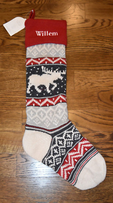 Pottery Barn Kids Moose Natural Fair Isle Christmas Stocking Willem Monogram NWT-image