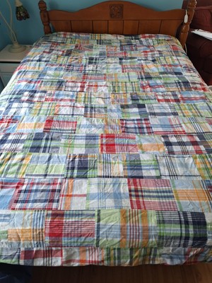 Pottery Barn Kids Navy Madras Patchwork Duvet Cover - Twin - Pre-Owned - EUC-image