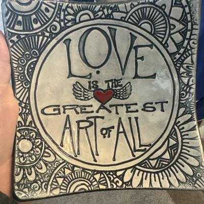 Utah Potter Ben Behunin “Love” Studio Pottery Trinket Dish Signed 6” Square-image