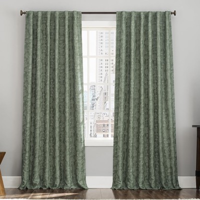 Brookhaven 2-Pack Embroidered Floral Pleated Look 100% Blackout Back Tab Curt...-image