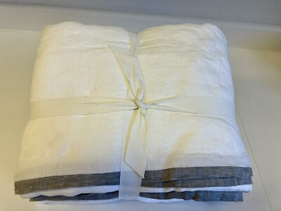 Pottery Barn Belgian Flax Linen Contrast Flange F/Q Duvet ~White/Flagstone~ NEW-image