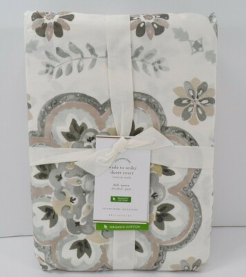 Pottery Barn Lila Reversible Organic Percale Duvet Cover Queen Gray Multi #N203-image