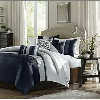 Madison Park Amherst Faux Silk Comforter 7pc Set-Casual Contemporary Design King-image