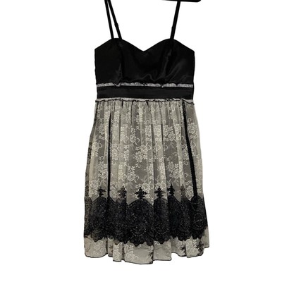 Studio Y Y2K Black and White Dress Lace Sweetheart Dress Small Beaded Tulle-image