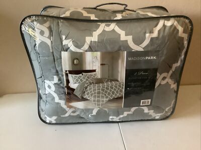 Madison Park Essentials Gray White  Geo Print 5 Piece Comforter Set Full/Queen-image