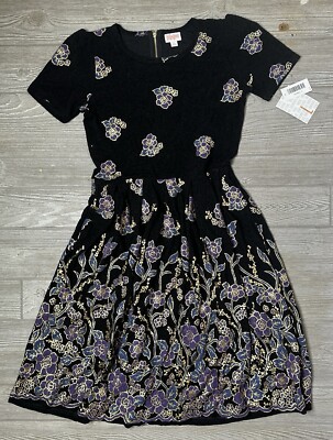 NWT Lularoe Large Elegant Amelia Black Foil Floral Roses Dipped Ombre Holiday-image
