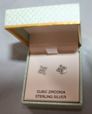 Sterling Silver CZ Four Petals Clover Flower Shaped Stud Earrings ADDISON BLVD-image