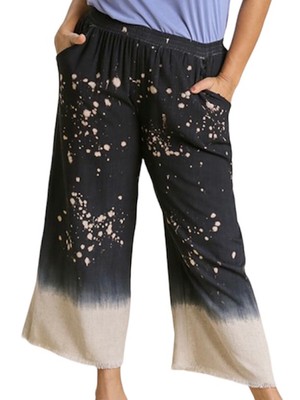 Plus Black Dip Dye Wide Leg Pant-224MS-image