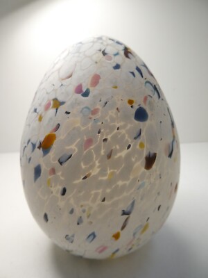 VINTAGE ART GLASS PAPER WEIGHT SPECKLED EGG SHAPED STUDIO GLASS ORB-image