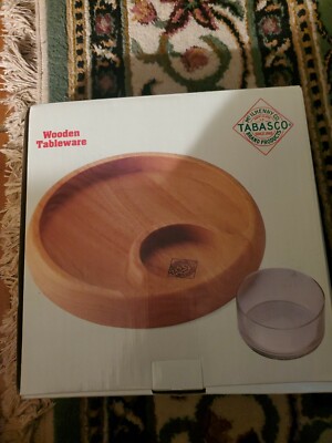 TABASCO CHIP AND DIP LARGE WOODEN SERVING PLATE TRAY PLATTER BRAND NEW-image