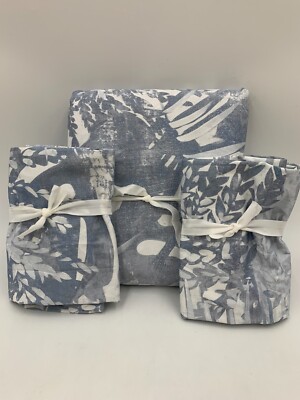 Pottery Barn Blue Layla Palm King Cal King Duvet Cover W/ 2 Standard Sham #7966W-image