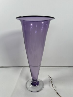 1993 Quintessence Glass Art Studio Purple Trumpet Vase Vintage-image