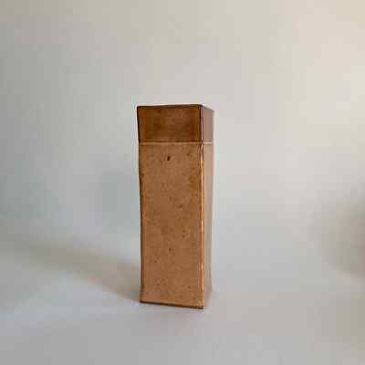 Berea College Student Studio Pottery Vase - Tall, Square Tan Speckled Glaze Vase-image