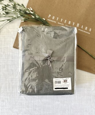 POTTERY BARN Belgian Linen Flax Curtain w/Lining - LIGHT CHARCOAL - 50” x 108”-image