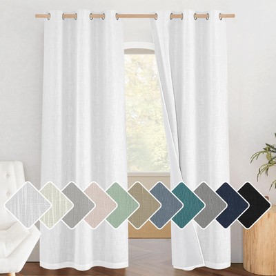 100% Absolutely Blackout Linen Curtains 2 Panels Set with Thermal Insulated W...-image