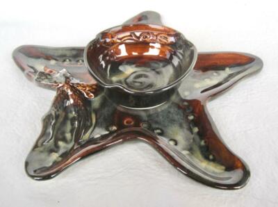 Casper Studio Starfish Shaped Chip Dip Bowl Art Pottery Signed  12 inch 2 pieces-image
