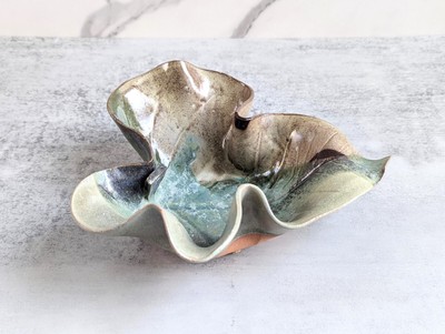 Studio Art Pottery Leaf Bowl, Catchall, Jewelry Dish, Fall Decor, Artist Signed-image