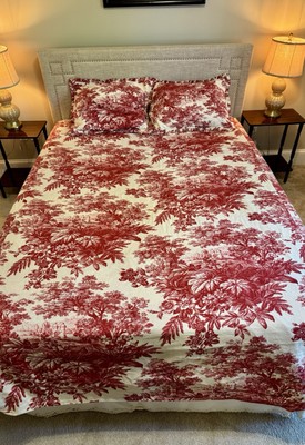 Pottery Barn Red Toile Queen Duvet Cover & 2 Standard Shams 90x84