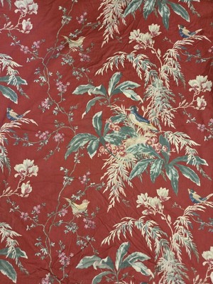 Pottery Barn Red Tropical Birds Floral Full / Queen Organic Cotton Duvet Cover-image