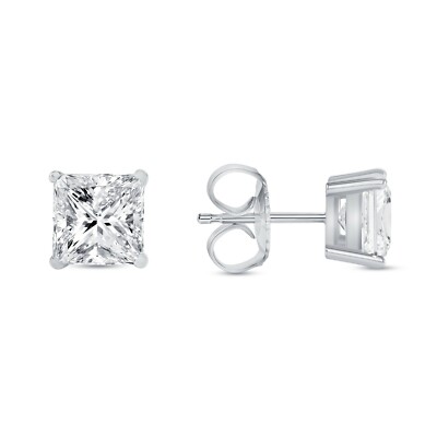 6 Ct Princess Cut Created Diamond Earrings Studs White Gold Plated Silver 925-image