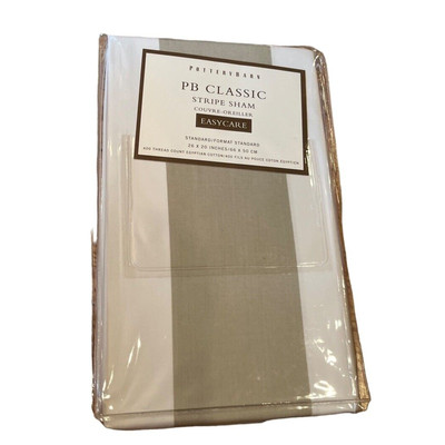 NWTS Pottery Barn Classic Brown Tan Beige & Cream Stripe 400 tc Std Pillow Sham-image