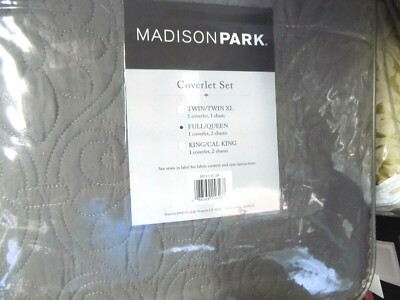 Madison Park Full /Queen 3 Piece Reversible Coverlet Set In Grey Finish NIP-image