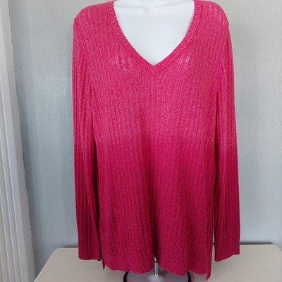 Tommy Bahama Cascade Dip Pink Dye Sweater Size Large V Neck Long Sleeve Sheer-image