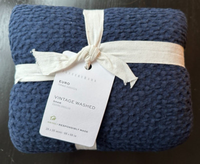POTTERY BARN VINTAGE WASHED COTTON LINEN PILLOW SHAM, EURO Midnight Blue NEW-image