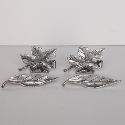 Pottery Barn Falling Leaf Placecard Holders Set Silver Tone Table Name Markers-image