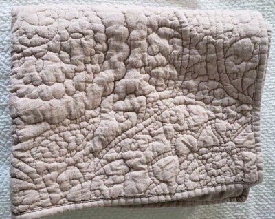 Pottery Barn Belgian Flax Linen Floral Stitch Standard 2 Sham Smoky Quartz-image