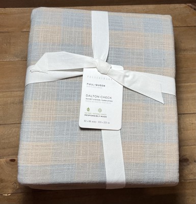 Pottery Barn Dalton Check Full/Queen Duvet Blue-image