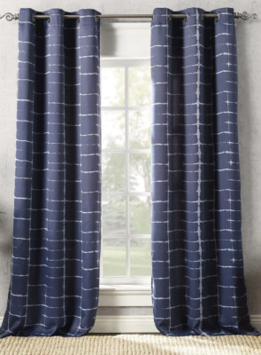 2 Sun Zero Navy Blue Blackout Grommet Curtains~Shibori Print~84 L~2 Pairs Avail.-image