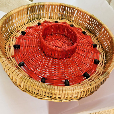 Woven Colorful Wicker Basket Chip Dip Appetizer Serving Tray Large-image