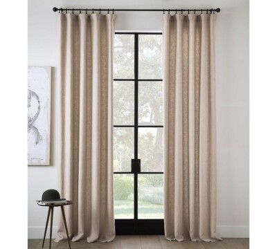 Pottery Barn 3 in 1 Pole Top Belgian Dark Flax Linen Curtain Blackout Lining NWT-image