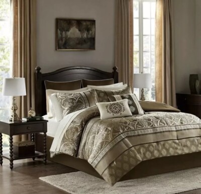 MADISON PARK ESSENTIALS ALEXINE QUEEN  16 Pc BEDDING SET BRAND NEW-image