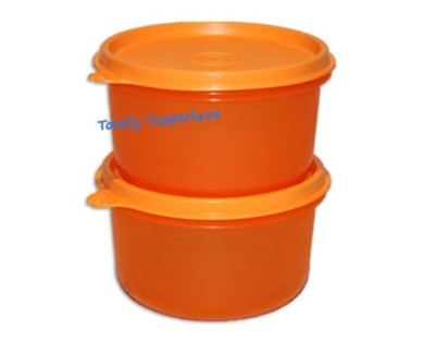 Tupperware Serving Center Bowls Set of 2 w/ Seals 14 oz. Dip Cups Orange NEW-image