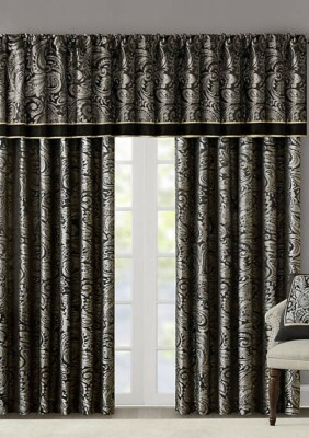 New Madison Park Faux Silk Paisley Jacquard 2 Curtain Panel & 2 Valance 4 pieces-image
