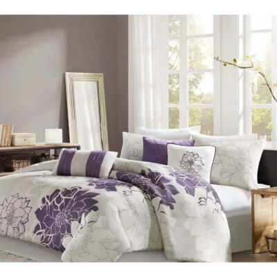 MadisonPark Cal King Cotton Sateen Printed Comforter 7pcs Set MP10-259 Purple-image
