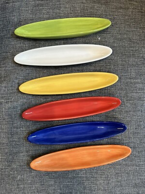 NEW Pottery Barn Colorful Serve Olive Boats 6 Piece 2003-image