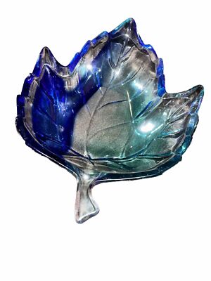 Vintage Studio Nova Cobalt Blue & Turquoise Glass Leaf Dish-image