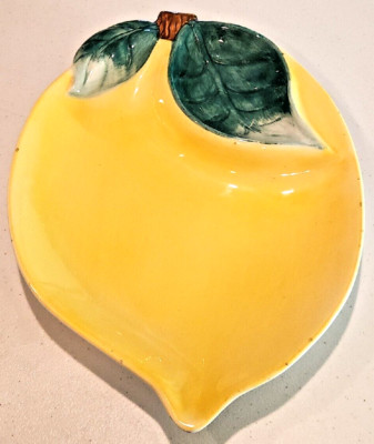 Vintage LARGE Thermo-Serv Ceramic LEMON Serving Tray Dish Chip N Dip  -image