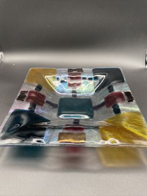 Fused Art Glass Dish Multicolor Iridescent-image