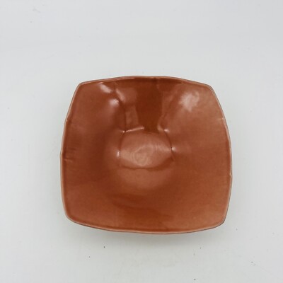 Studio Art Pottery Square Trinket Dish Coral/Orange Signed-image