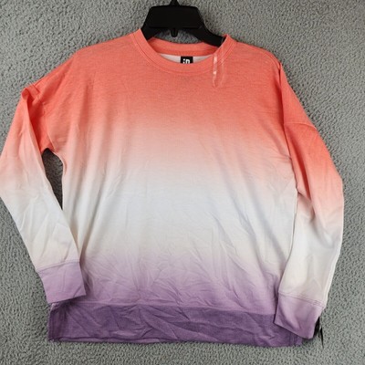 New ID IDEOLOGY Dip Dye Sweatshirt Women's Peach Echo Side Slit Crewneck Sz XXL-image